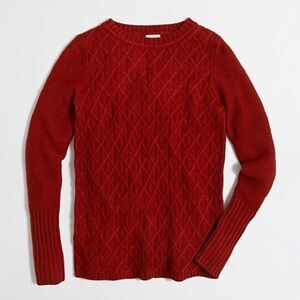 J. Crew cozy diamond cable knit thick wool blend sweater, rust red, size XXS